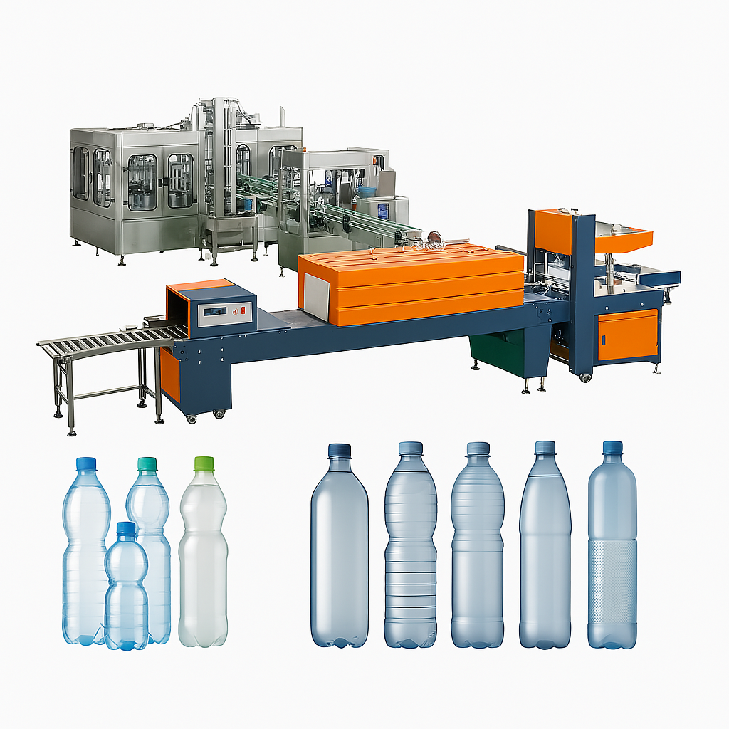 Bottling and Shrink Wrapping Production Line